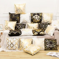 bronzing cushion cover home decor pillow case for sofa furry personalized velvet luxury black white gold leaves print pillowcase