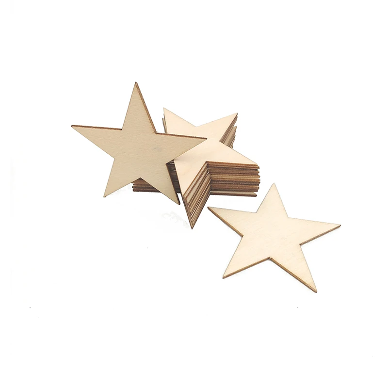 

100pcs 20mm Wood Star Ornaments Unfinished Cutout Blank Wood Star Embellishments Slices for Party Decoration DIY Craft