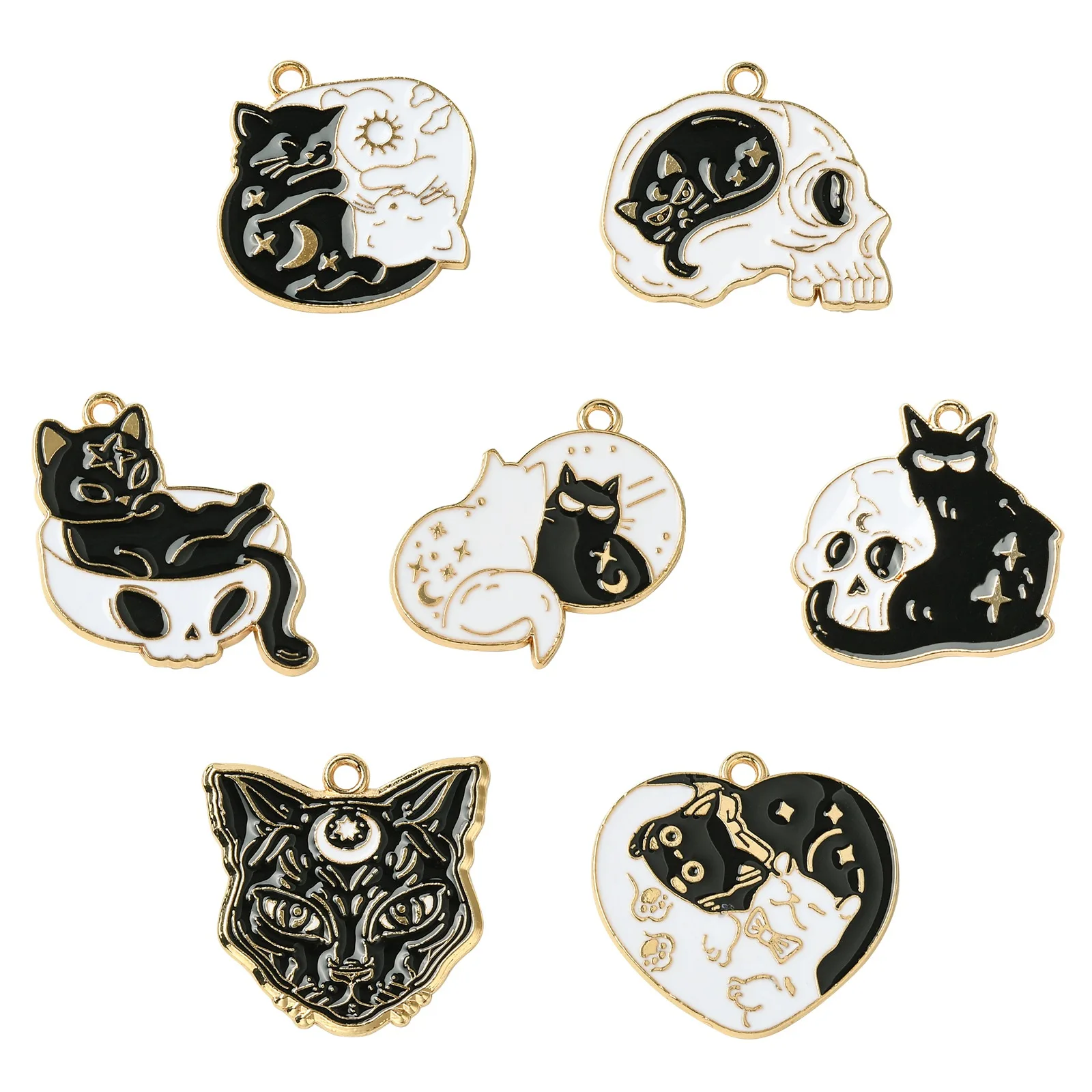 35 шт. 5 стилей эмалированные Подвески в виде черной кошки готические подвески