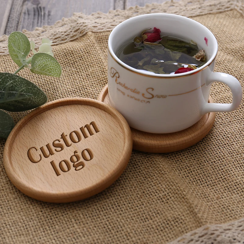 

Custom Logo Wooden Coasters Creative Wooden Japanese Tea Ceremony Teacups Beech Insulation Mat Walnut Coffee Coasters