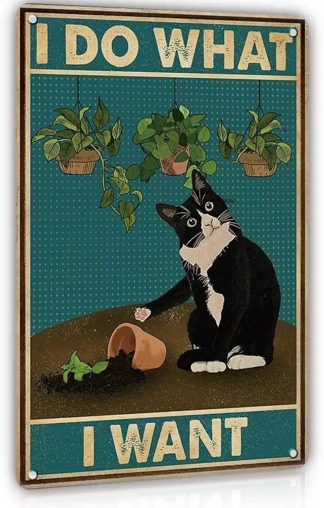 

Cute Black Cat Decor Metal Tin Sign I Do What I Want Metal Poster Wall Art Decor Sign for Home Decor Cafe Metal Signs Metal Sign