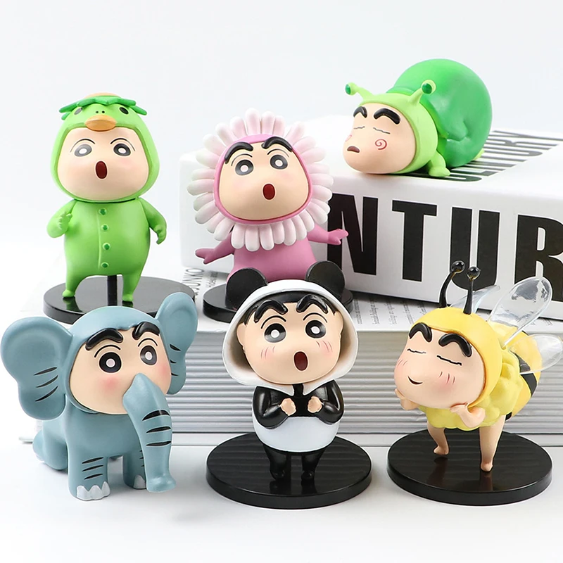 

6Pcs Anime Crayon Shin Chan Action Figure Nohara Shinnosuke Animal Coat Kawaii Figurine Pvc Collectible Model Toy Doll Kid Gift