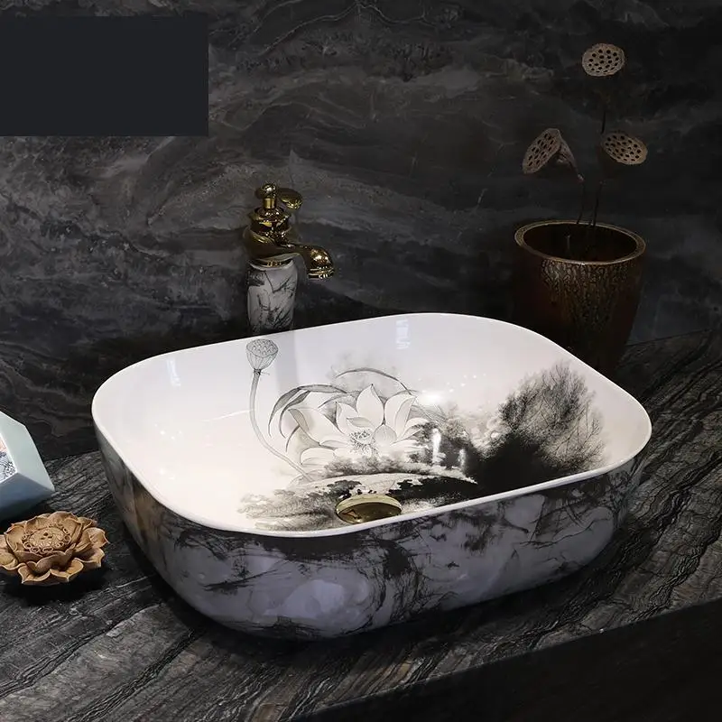 

Rectangular wash basin Chinese Style Home Washbasin Fashion Bathroom wash basin oval Artistic ceramic Wash Basin bathroom sink