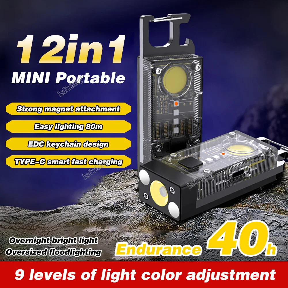 

Mini Multifunctional Portable LED COB Flashlight Keychain 800LM USB Rechargeable Work Lights Outdoor Fishing Camping Lantern