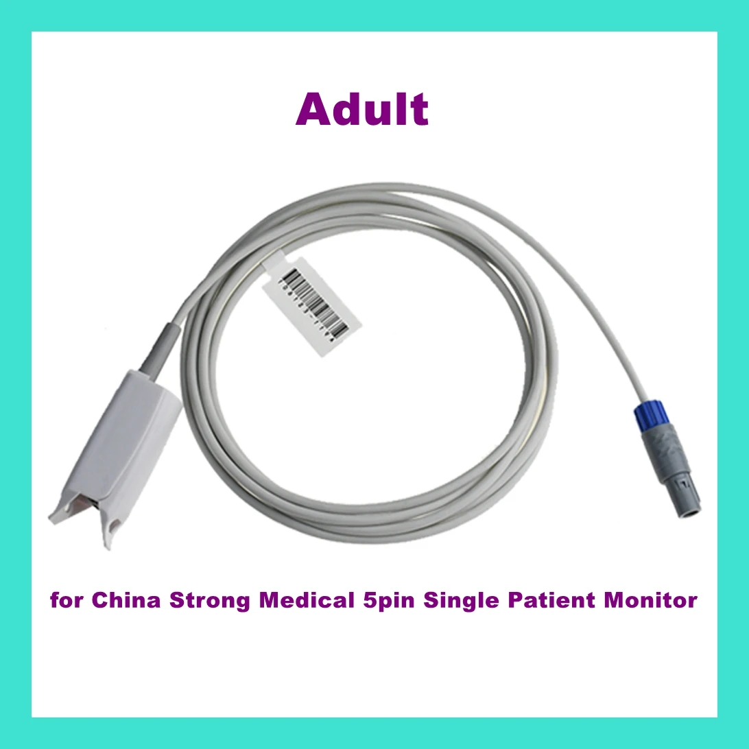 

Adult Finger Clip Ear Clip Silicone Long Cable Reusable Oxygen Spo2 Sensor for China Strong Medical 5pin Single Patient Monitor