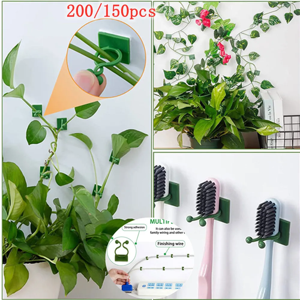 150/200pcs Plant Climbing Wall Fixture Rattan Vine Fixer Self-Adhesive Hook Invisible Garden Binding Clip
