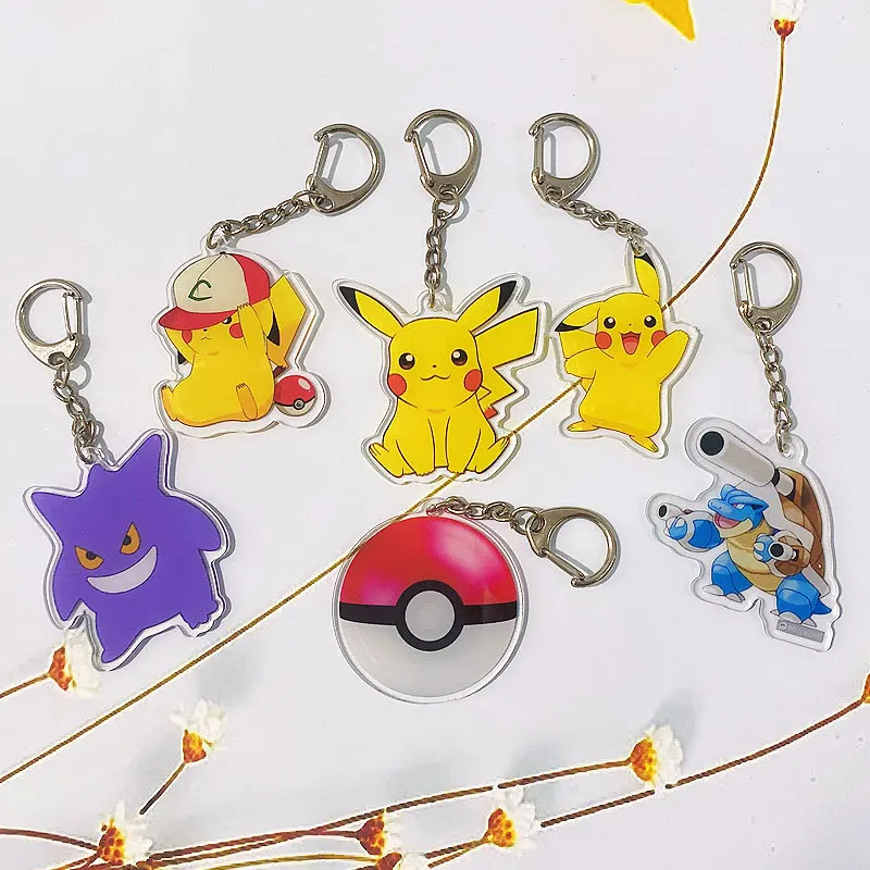 

Anime Pokemon Keychain Cartoon Pikachu Acrylic Double Sided Transparent Keyring Pocket Monsters Accessories Jewelry Kids Gifts