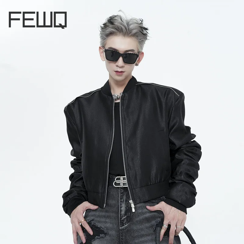 

Мужская короткая куртка с металлической молнией FEWQ, однотонная куртка с наплечниками в стиле High Street, осень 2023, шикарная новинка, 24B3231