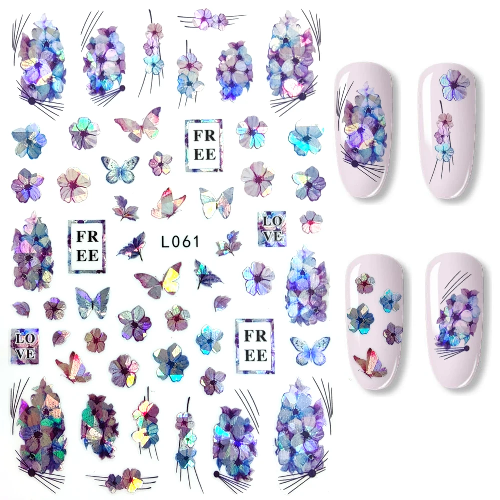 

Лазерные 3D наклейки для ногтей, светоотражающие цветы, Фиолетовый Лепесток, украшения для ногтевого дизайна, слайдеры, фольга, аксессуары д...