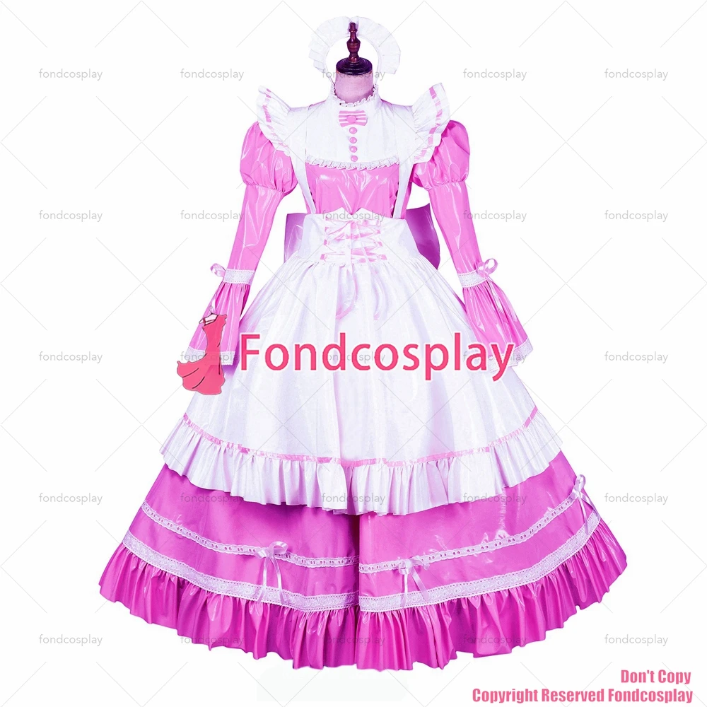 

Длинная французская Запираемая тонкая униформа для взрослых fondcosplay из ПВХ с крестом, ярко-розового цвета, белый фартук для CD/TV[G3975]