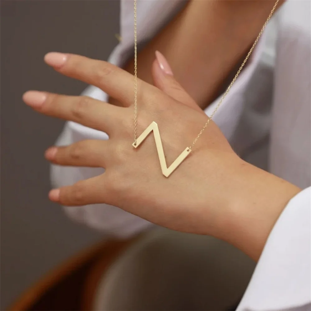 

Customized Large Initial Necklace for Women Stainless Steel Letter Pendant Jewelry Engraving Name Collar Birthday Gifts