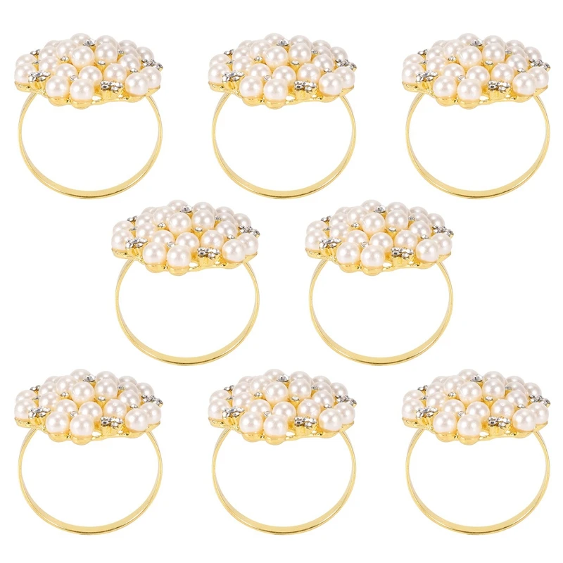

8 упаковок, кольца для салфеток с жемчугом, изысканная металлическая пряжка для свадьбы, обевечерние, украшение стола