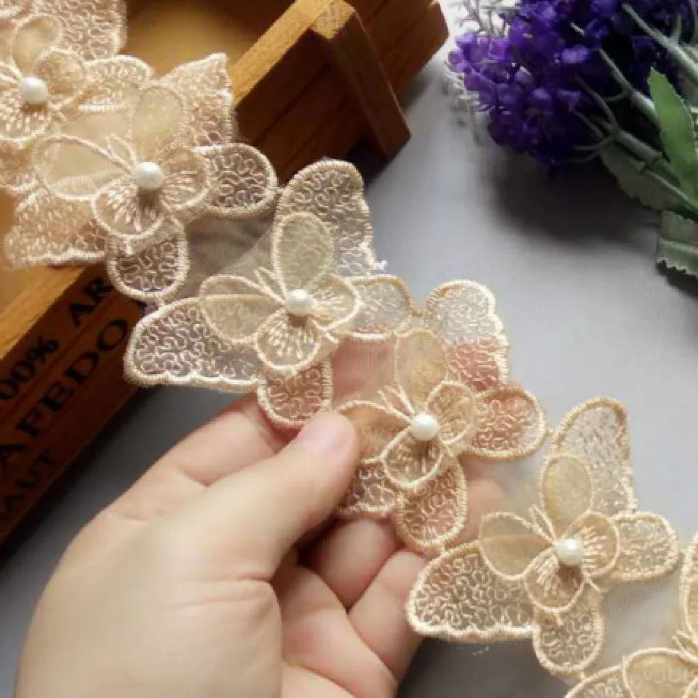 1 ярд Золотая Бабочка бант жемчужная вышитая кружевная отделка ткань лента