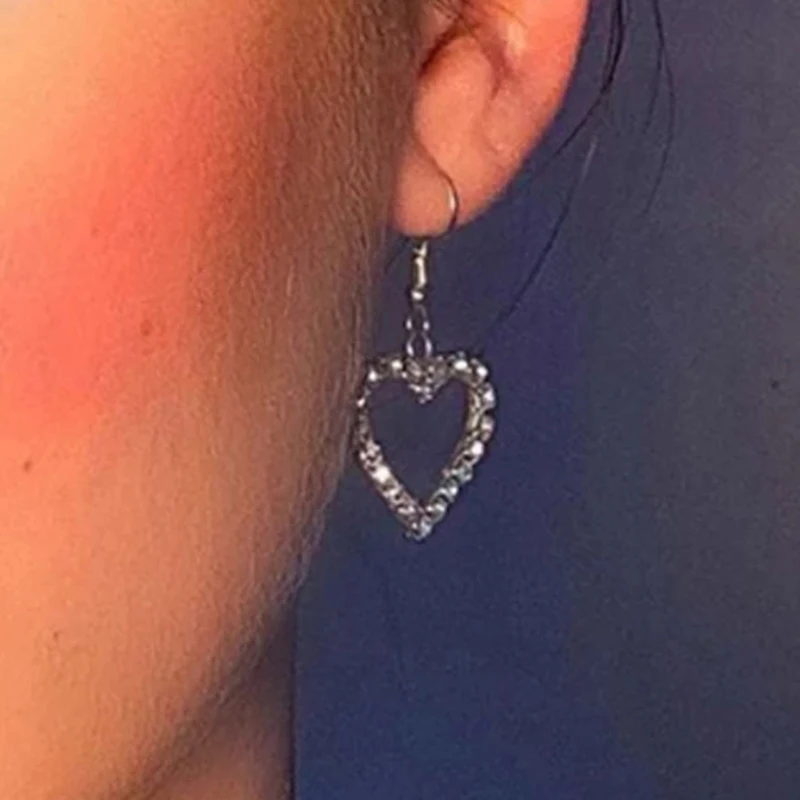 Женские винтажные металлические серьги Y2K в форме сердца с кристаллами красивые |