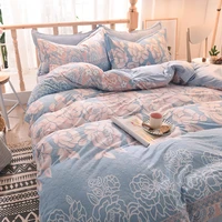 carved milk fiber one piece duvet cover four piece bedding set winter thickening bed sheet quilt cover double sided velvet coral