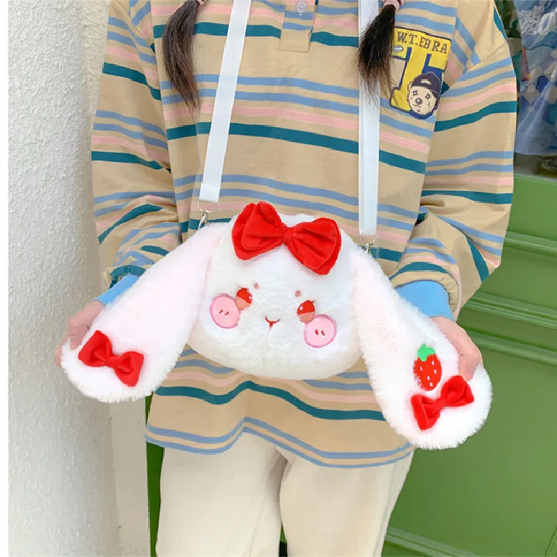 

Women Cute strawberry rabbit bag ins girl heart student shoulder messenger bag cartoon cute plush mobile phone bag
