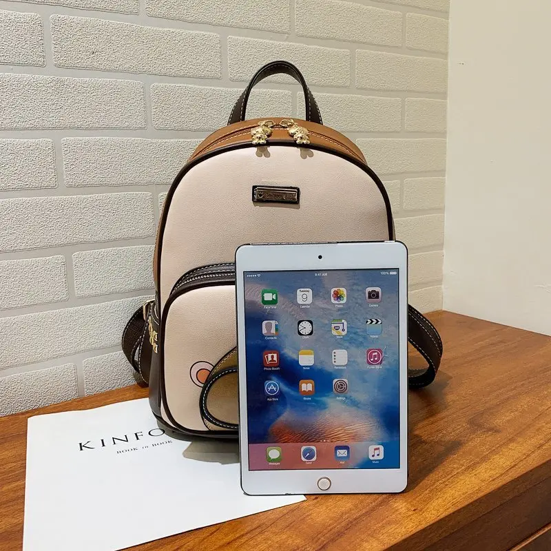 

Cute cartoon backpack new fashion backpack bear pattern soft leather student schoolbag