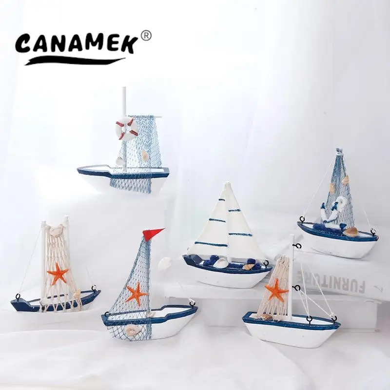 

Marine Nautical Creative Sailboat Mode Room Decor Figurines Miniatures Mediterranean Style Ship Small Boat Ornaments Home Decor