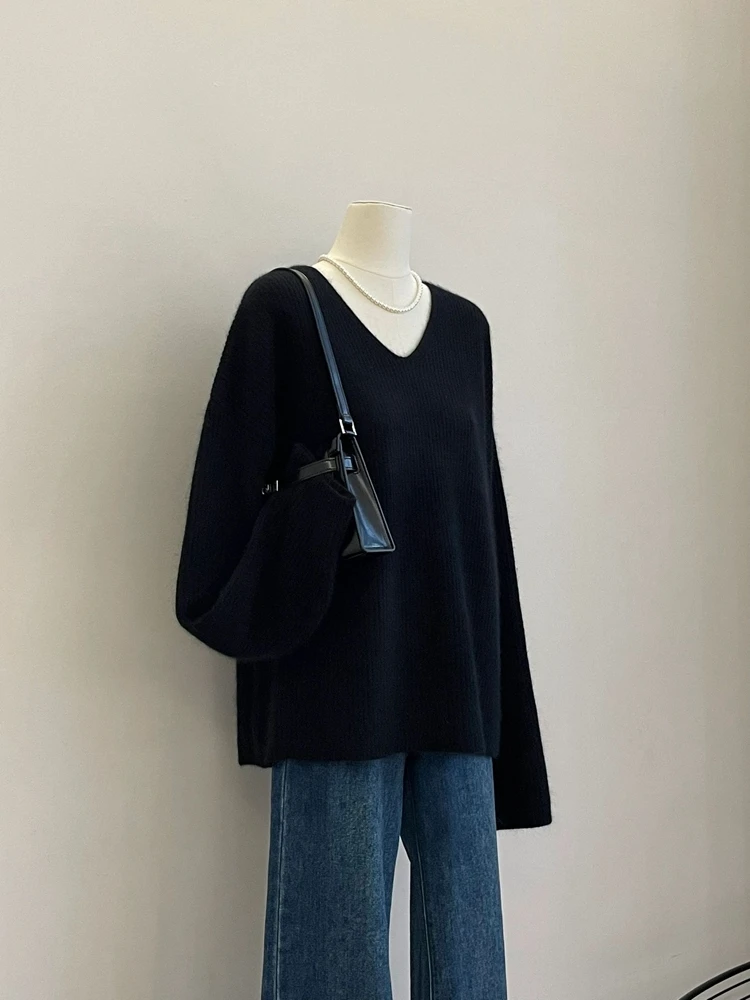 Зима 2024 новый ленивый свободный пуловер мягкий клейкий вязаный низ с длинными