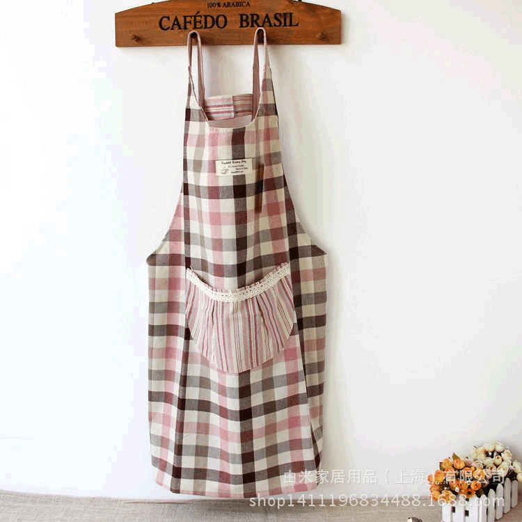 

Cook Apron New Home Day Korean Plaid Striped Splicing Dress Cotton Wide Strap Factory Direct Sales