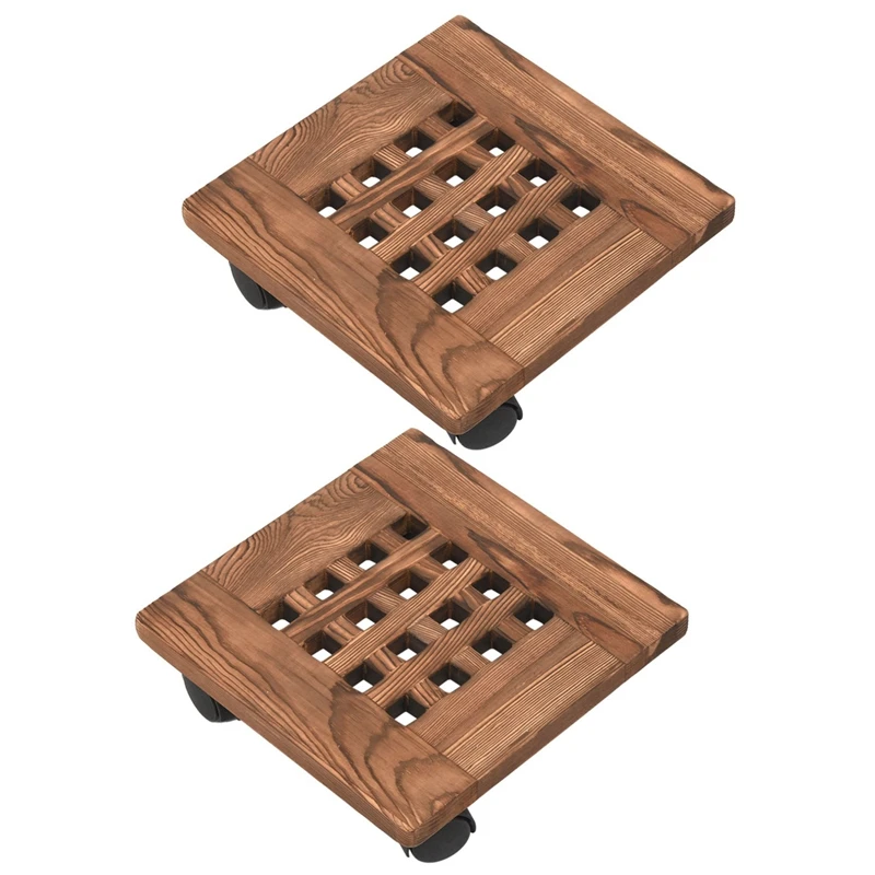 

2Pcs Wooden Flower Pot Rack Removable Tray Plant Stand With Wheel Base Planter Flower Pot Mobile Trolley Board Frame Garden Home