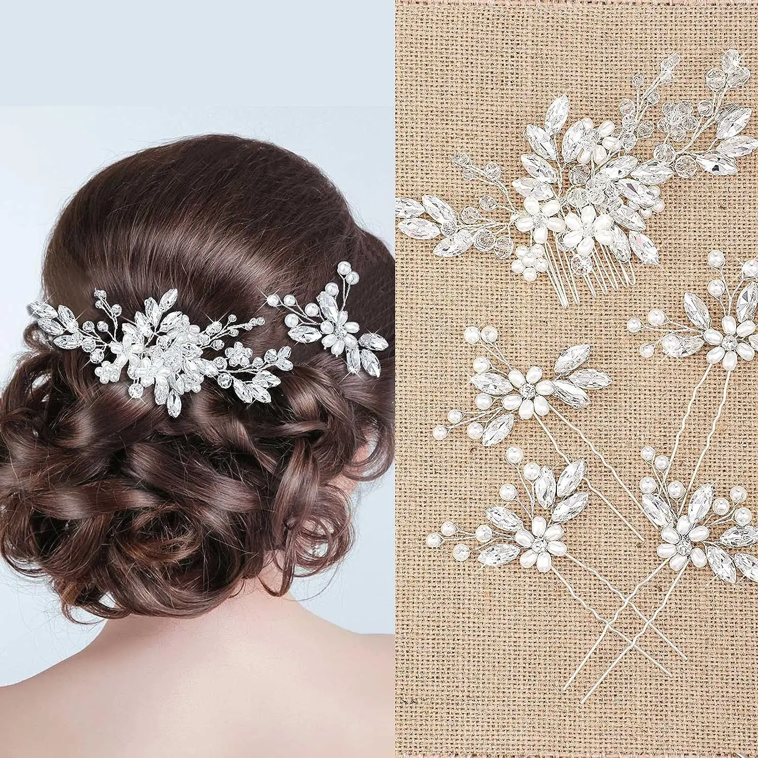 

Элегантная тиара ручной работы, свадебная расческа для волос, цветочные свадебные шпильки для волос, жемчужные аксессуары для волос