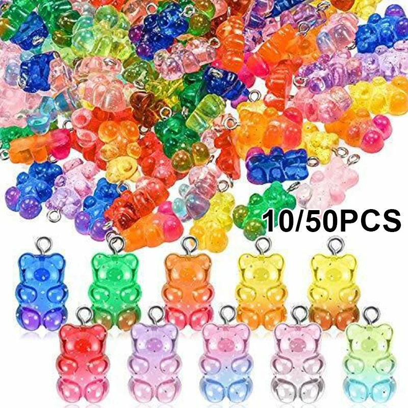 

10/50pcs Bear Charms Candy Color Gummy Mini Bear Charm for Jewelry Making DIY Pendants Cute Earrings Necklaces Creative Findings