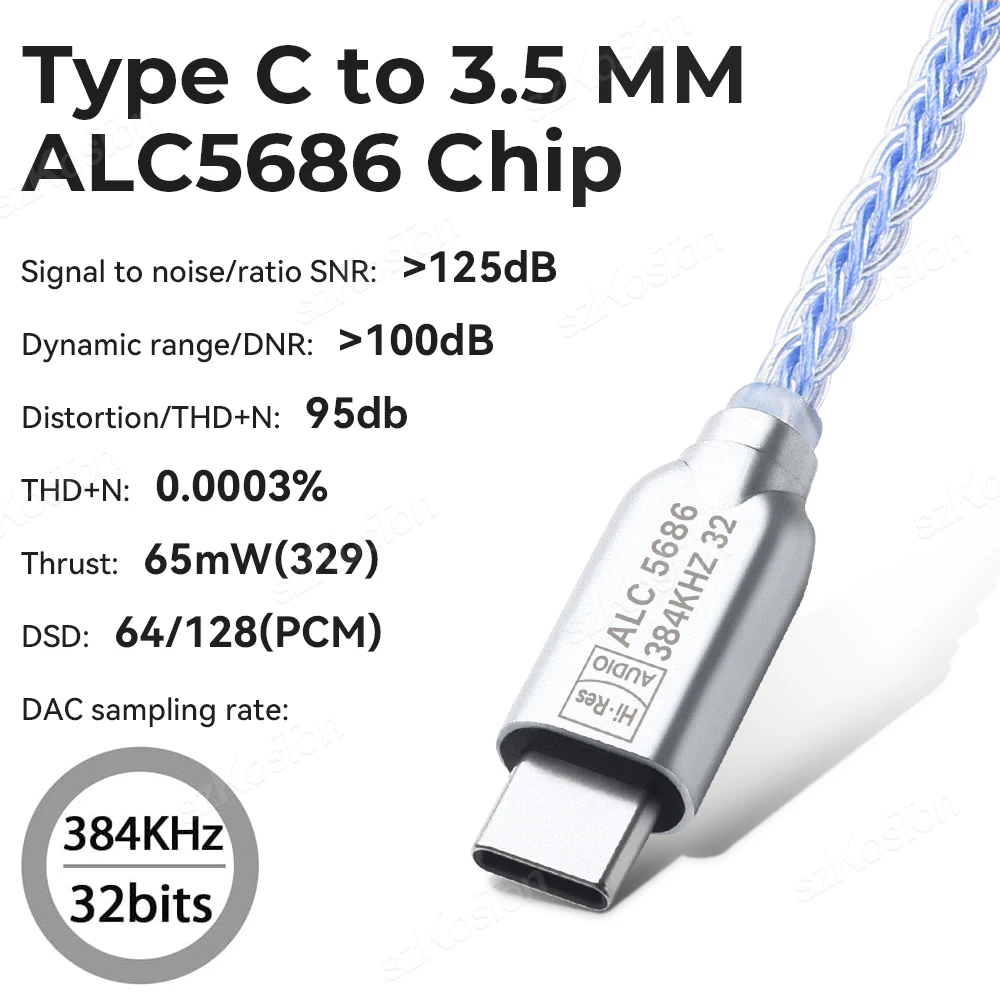 Фото ALC5686 ЦАП Усилитель для наушников Type-C на 3,5 мм Аудиоадаптер Hi-Res 384 кГц/32-битный декодер AMP для iPhone 15/S24/Pixel Xiaomi №2