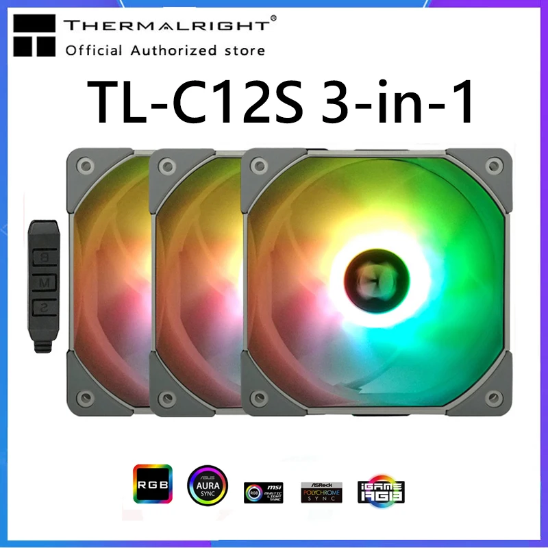 

Thermalright TL-C12S 3-in-1 120mm 5V 3PIN ARGB LED PWM Fan With Controller CPU Cooler Fan Computer Case Silent RGB Cooling Fan