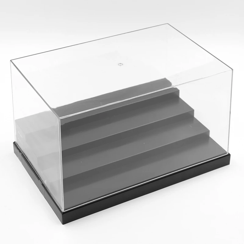 Acrylic Dustproof 4-Step Display Box with Black Base,Fits Anime Figures Doll Blocks Model Display Collection Box