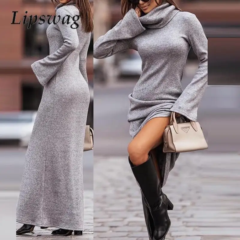 

Женское однотонное платье-пуловер с воротником «ворс»