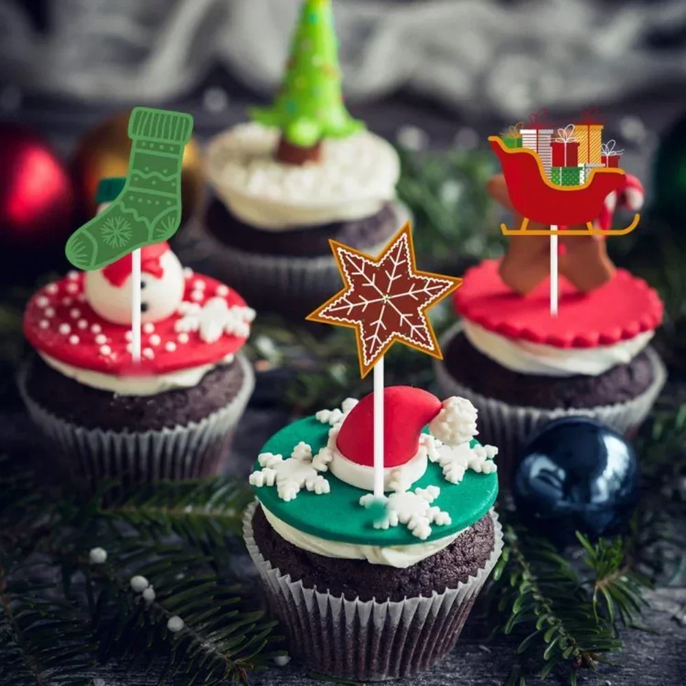 

12 Pcs Christmas Cupcake Toppers High Temperature Oven Cup Cake Muffin Decor Merry Christmas Decorations for Home Xmas Ornaments