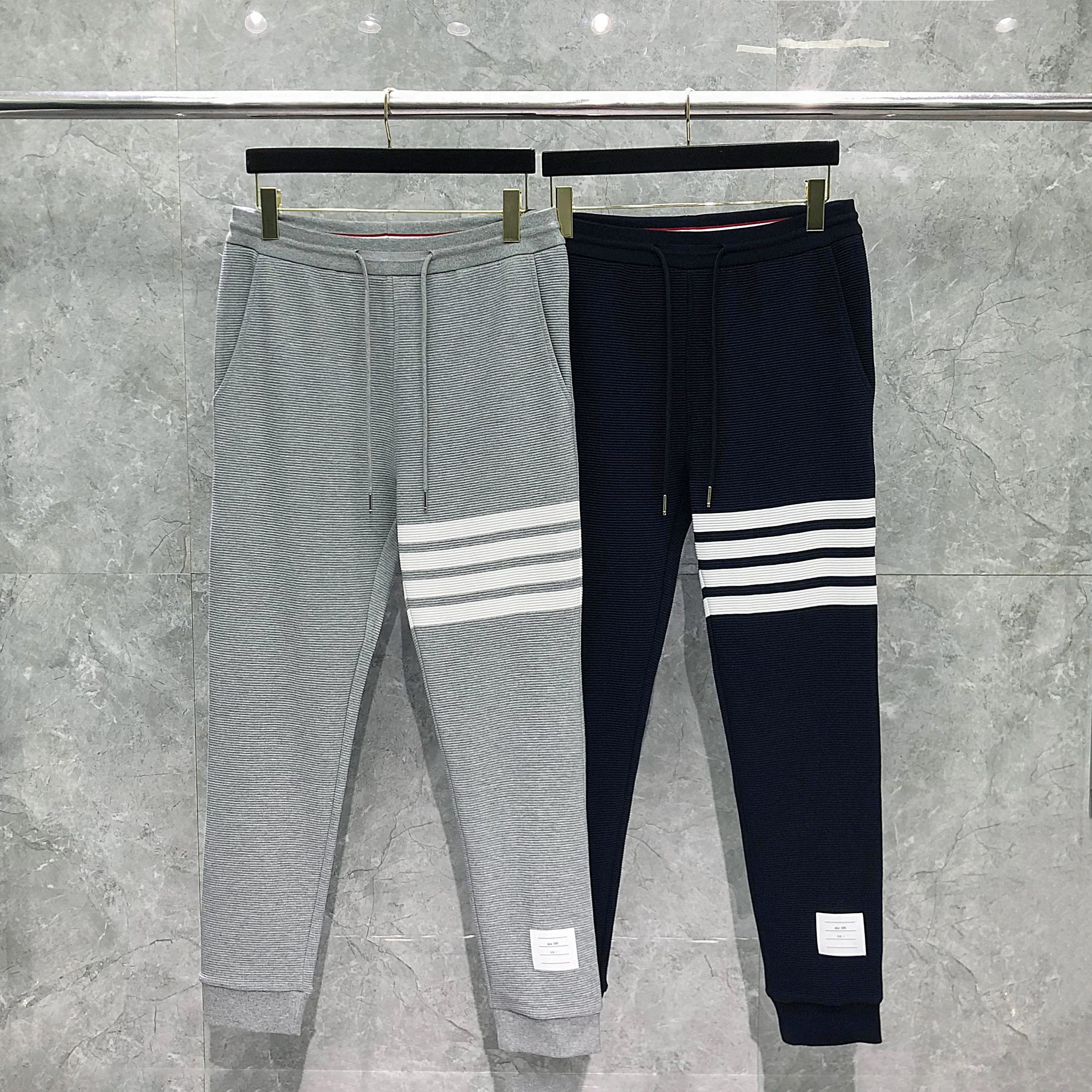 TB THOM Men's Pants 2022 Korean Fashion Brand Trousers Classic White 4-bar Stripes Loose Solid Sweatpants Harajuku Sport Pants