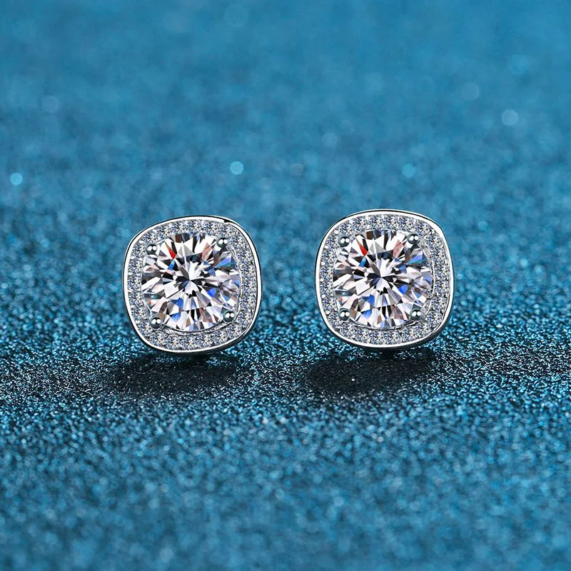 

Classic s925 Sterling Silver Stud Earrings Micro Inlay Princess Square Bag Moissanite Earrings Women Luxury Jewelry Holiday Gift