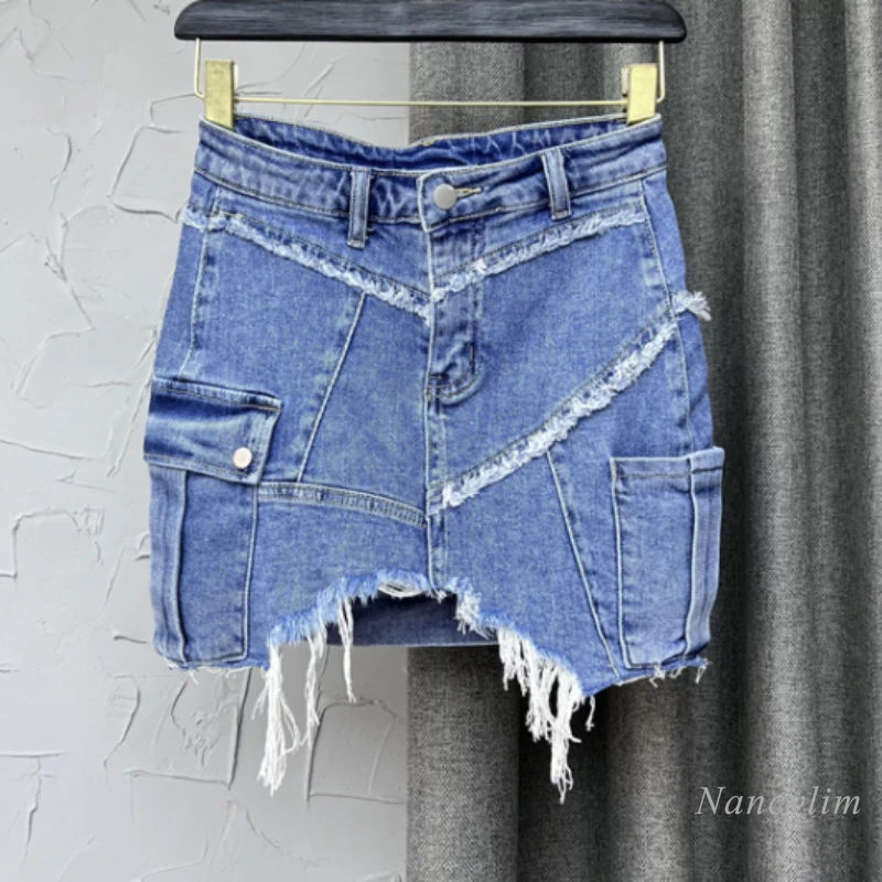 

Personalized Denim Skirt Womans Spring Summer 2022 Asymmetric Hip Jupe High Waist Female Clothes Mini