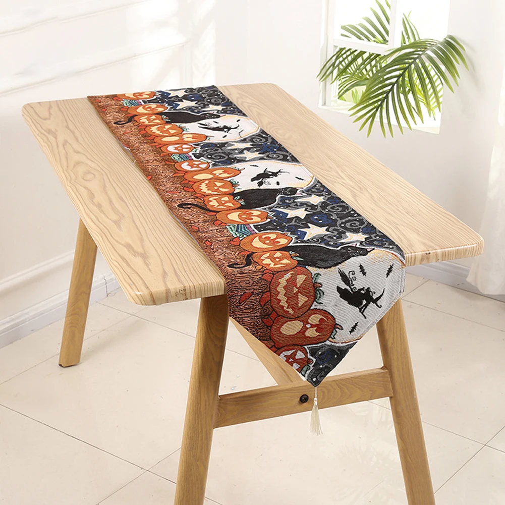 

Halloween Tablecloth Pumpkin Ghost Embroidery Horror Theme Waterproof Splash-proof Table Dinner Anti-stain Decoration 180x33CM