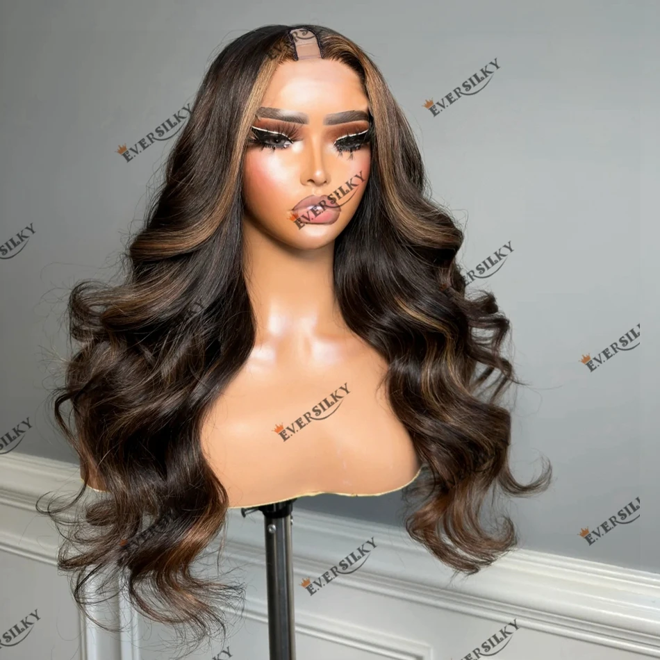 200% плотность тела волна коричневые Выделенные человеческие волосы U часть парик