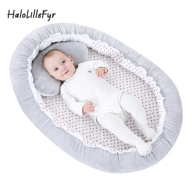 

Портативная детская кроватка из мягкого хлопка, съемная подушка для новорожденных, с мультяшным рисунком, для мальчиков и девочек, гнездо для младенцев, матрас для кровати