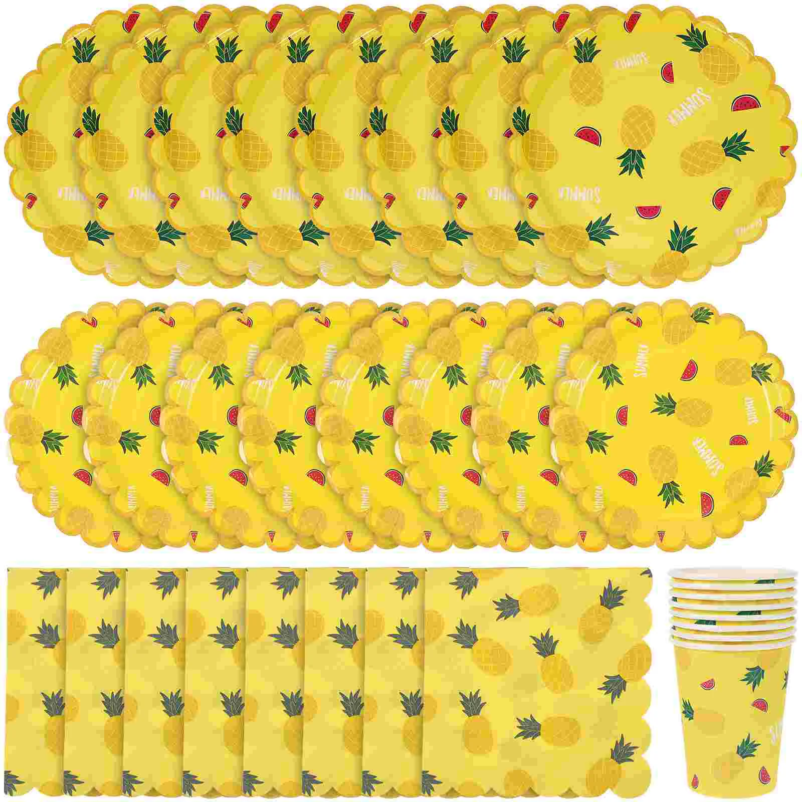 

Paper Pineapple Tableware Set Party Fruit Plate Plates Napkins Disposable Luau Cup Wedding Cutlery Tropical Dinnerware Hawaiian