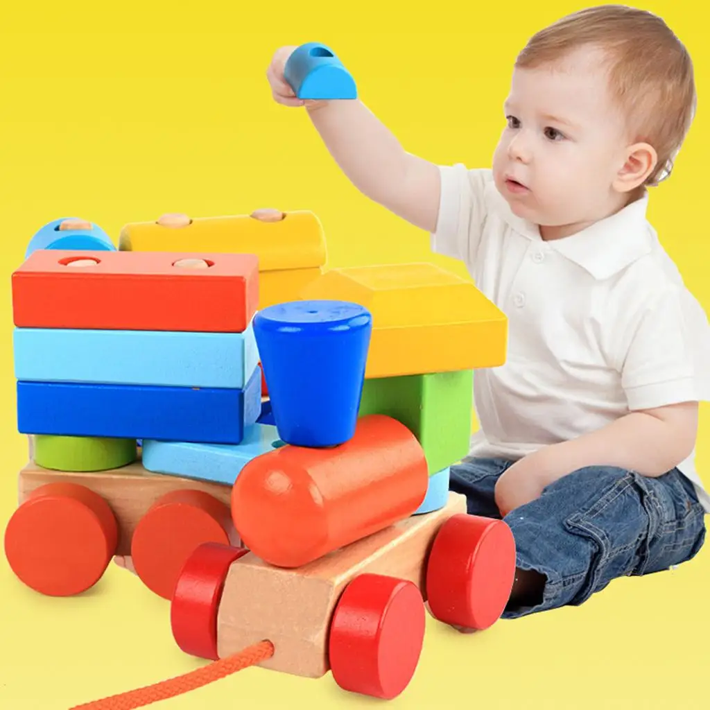 

Montessori Geometry Wooden Stackable Train Early Development for The
