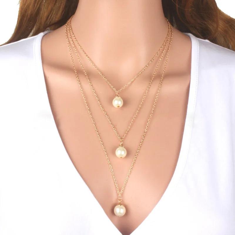 

Fresh Water Pearl 8-9mm Round Necklace Pendant Multi-layer Pearl Necklace