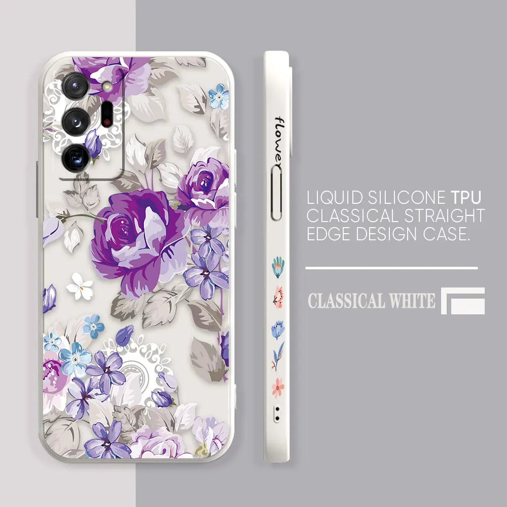 Case For Samsung Galaxy A90 A80 A70 A60 A50 A40 A30 A20 A10 Note 20 10 M33 Pro Plus Lite Ultra 4G 5G Case  Pretty Purple Flowers