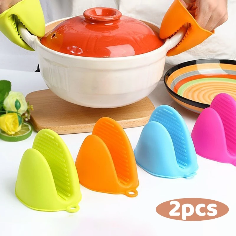 2pcs Kitchen Silicone Heat Resistant Gloves Clips Insulation Non Stick Anti-slip Pot Bowel Holder Clip Cooking Baking Oven Mitts