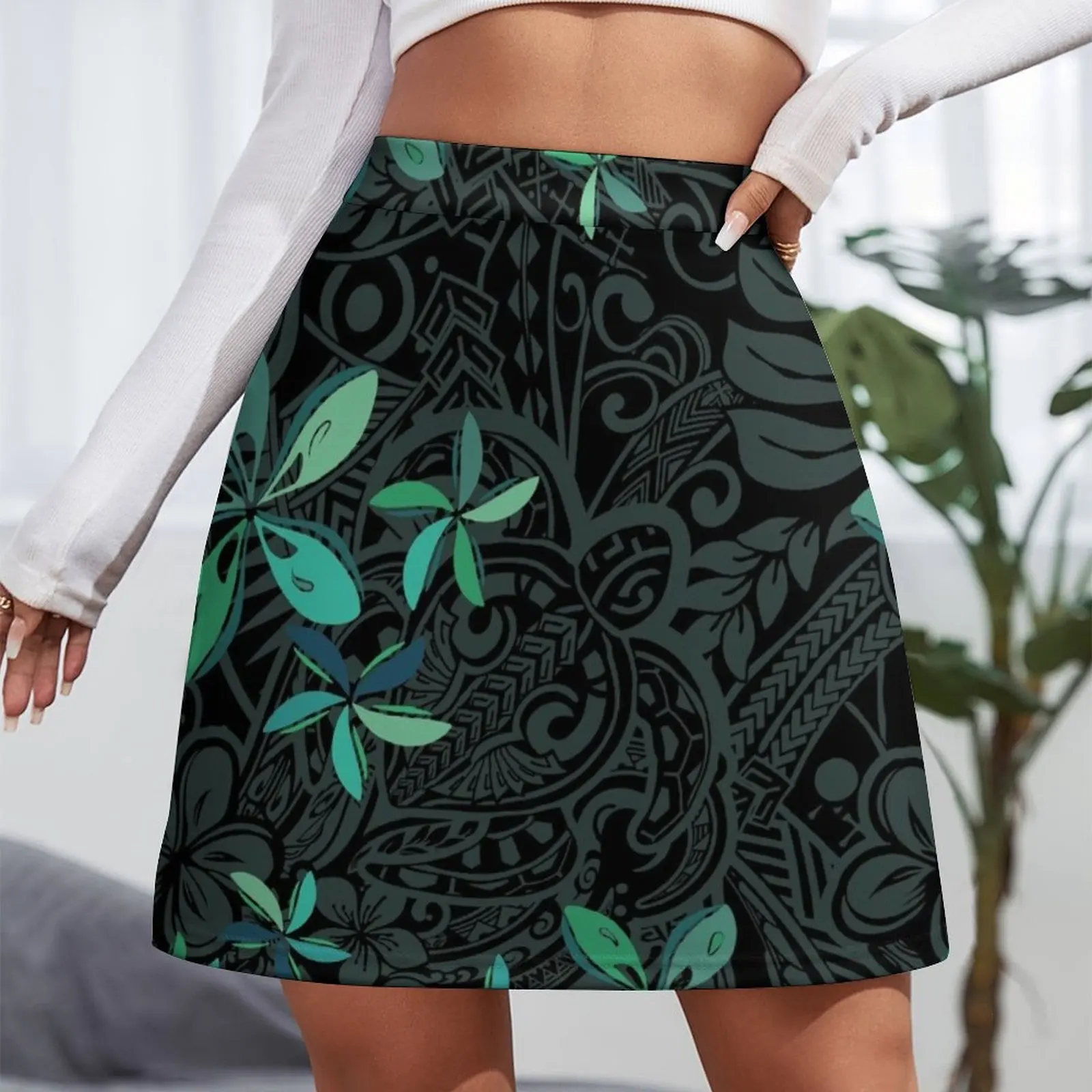 Полинезийская мини-юбка с принтом в виде джунглей стиле шифер женская одежда