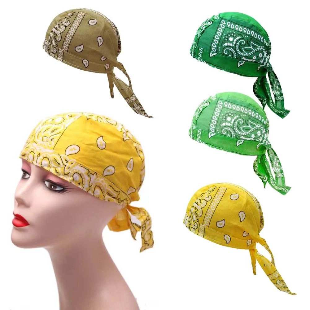

New Fashion Women Men Hat Outdoor Riding Lace-up Hat Cotton Printing Multicolor Hip-hop Turban Hat Lady Beanie Headwear
