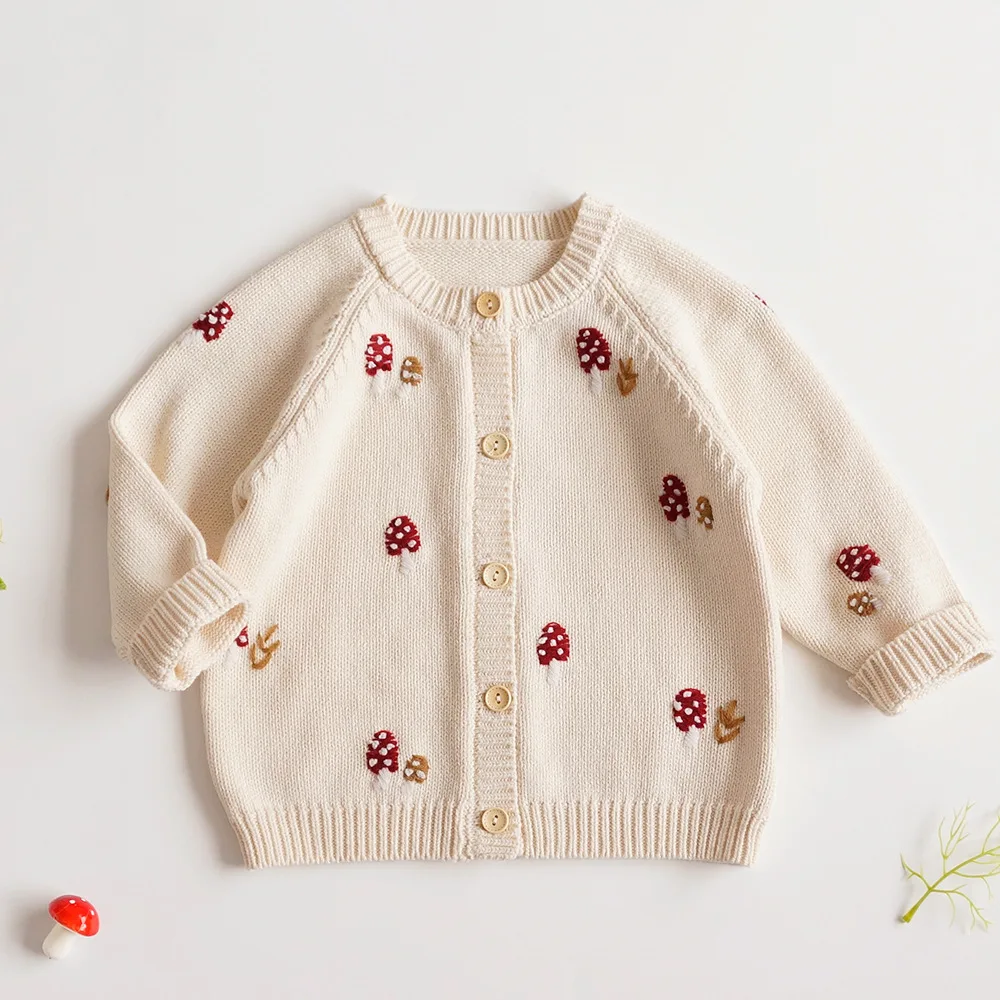 

Embroidery Coats Girls New Toddlers Mushroom Cotton Jonmi Autumn Kids Cardigan Knitted Sweaters Winter Baby Deer
