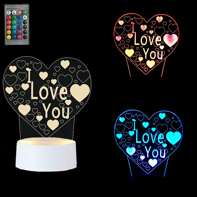 

Love 3D Light USB Acrylic Light Romantic Love Gift Anniversary Gift Valentine's Day Gift Rose Remote Control Change 16 Colors
