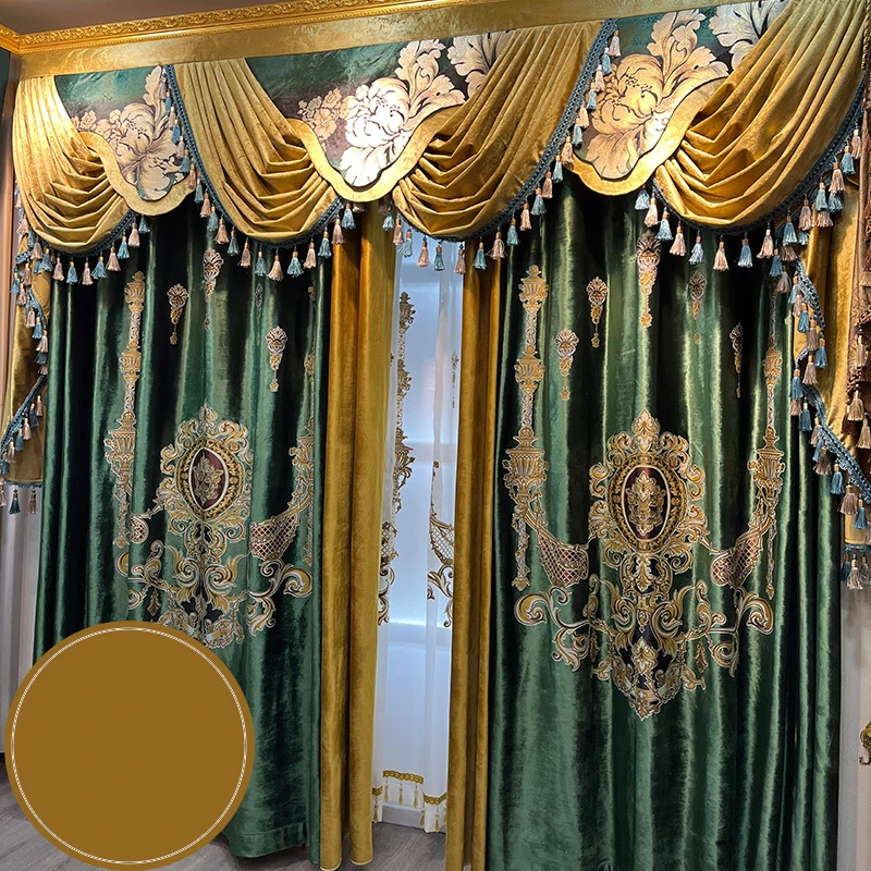 

Занавески на заказ, американские, зеленые, ретро, для гостиной, плотные, бархатные, Роскошные, тканевые, затемняющие шторы, тюлевые, драпировки, C1001