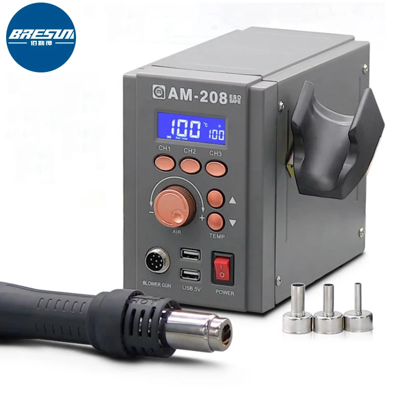 AMAOE AM-208 750W Digital Display Temperature Regulating Hot Air Gun High Volume Desoldering Platform for Welding Maintenance