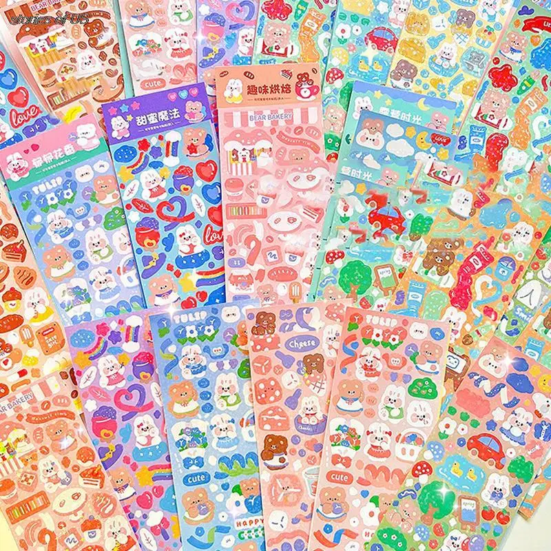 

Hot 2pcs/batch Kawaii Cartoon Bear DIY Laser Flash Animal Photo Card Decorative Sticker Photo Frame School Stationery